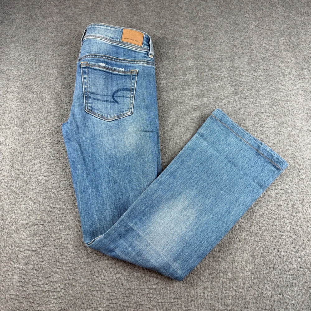 American Eagle Kick Boot Jeans Women's 2 Short Blue Super Stretch Medium Wash
